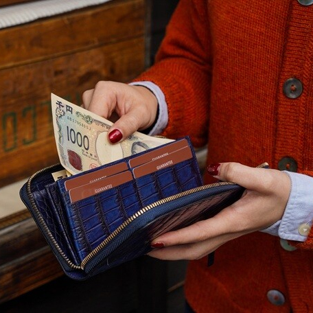 藍染め Crocodile - Round Long Wallet -
