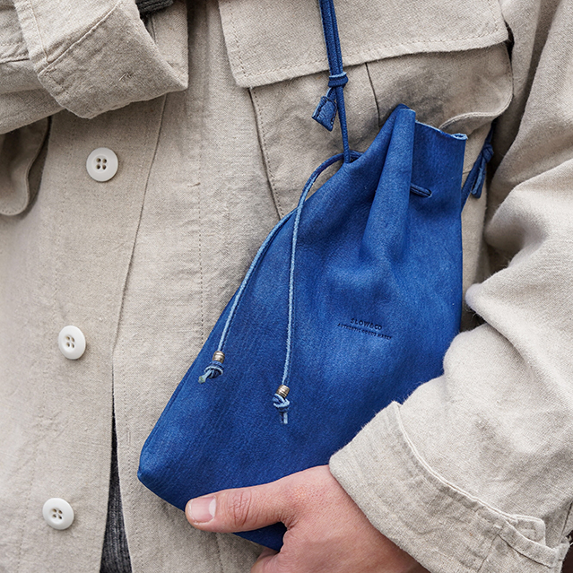 藍染め Deer Nubuck - 2Way Draw String Shoulder Bag -